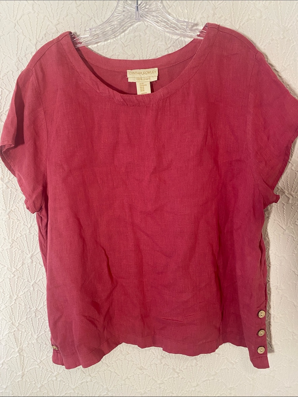 Cynthia Rowley Women's Short Sleeve 100 % Linen Top - Berry Pink Size XL Luxury
